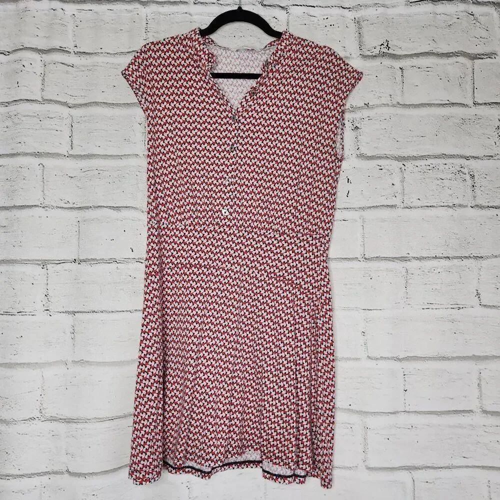 Boden Womens Multicolor Geometric Half Button Cap Sleeve Fit & Flare Dress Sz 8R